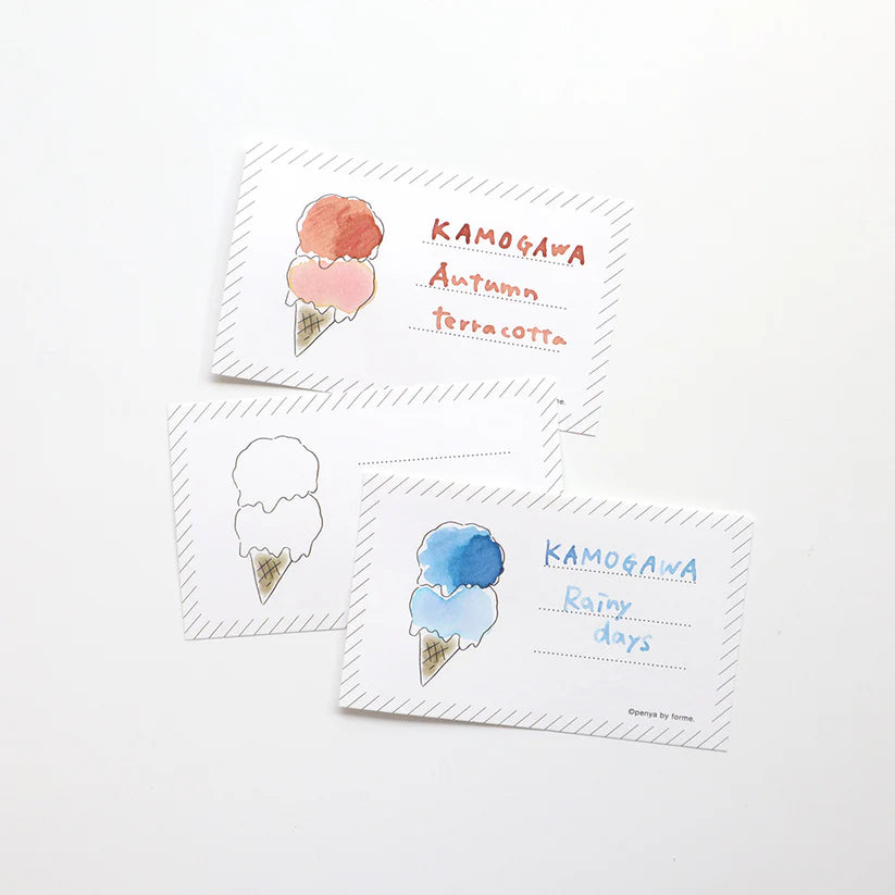 Ice Cream Ink Swatch Card Set by forme.

These business-sized cards can be used as ink sample cards, a small message card, a short record of cafe visits, or a simple memo card.