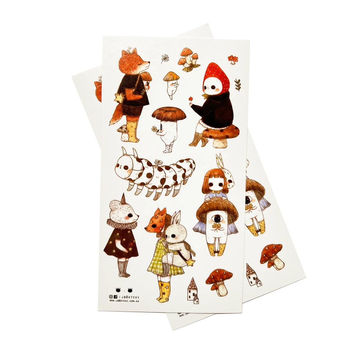 jb0xtchi Washi Sticker Sheet - Mushroom Companions

This whimsical themed washi sticker sheet was illustrated by jb0xtchi (Jessica Ng). jb0xtchi creates stationary and small trinkets from whimsical ideas in the form of painting using ink, watercolour, and gouache.

Washi Material Sticker Sheet
Height: 170mm x Width: 90mm
Includes 1 sticker sheet
