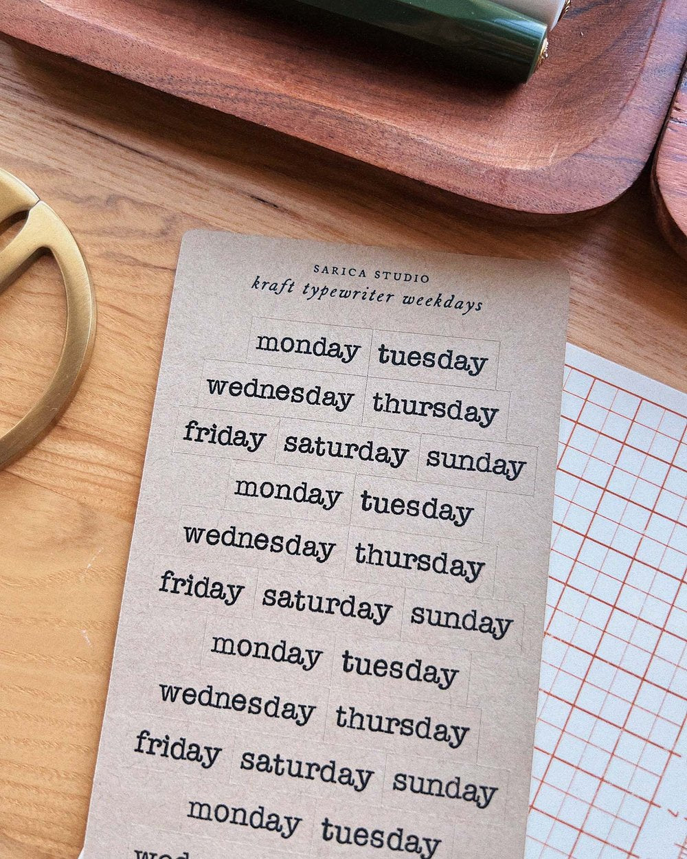 Sarica Studio Kraft Typewriter Weekday Stickers
