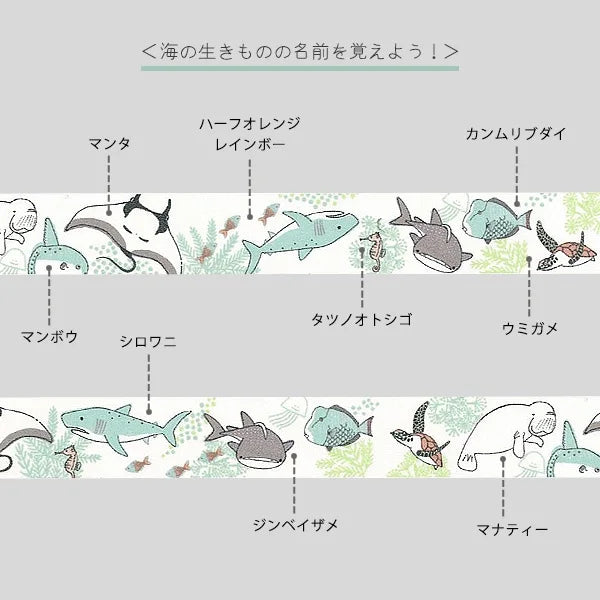 Cinta washi con imágenes de especies marinas en peligro de extinción 