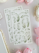 leelajournals Lily of the Valley &amp; Frames 1 Sticker Sheet - 2 pc Set

♡ 2pc sticker sheet set - 2 large

♡ pet matte (clear)

♡ all sheet dimensions estimated: L: 4x7 (in) | S: 4x3 (in)