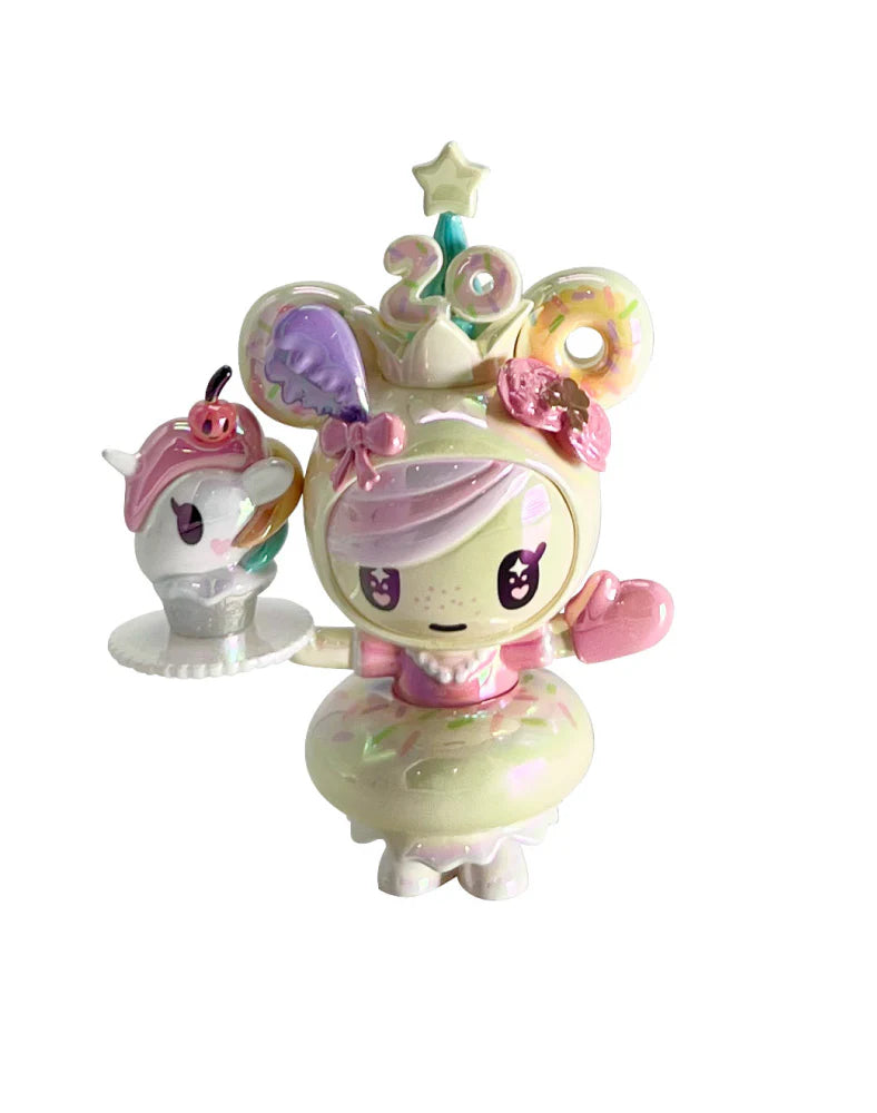 Celebrate 20 years of tokidoki with our 20th Anniversary Blind Box! This series features iconic characters reimagined in party-ready designs, including Donutella, Nijiko, Mozzarella, Adios, Mermicorno, and more—plus a special chaser, Party Bubbly! Join the celebration of two decades of signature & artwork, unforgettable characters, and kawaii culture with this must-have blind box collection for every tokidoki fan!
