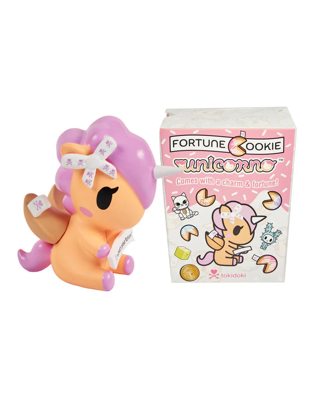 Good vibes and cute surprises are in your future!&nbsp; Each Fortune Cookie Unicorno Blind Box reveals one surprise figure and a special fortune inside!&nbsp; Open to discover which Unicorno destiny has chosen for you!&nbsp; With 9 adorable designs, each Unicorno is filled with sweetness, sparkle, and a touch of good luck!&nbsp; Collect them all and see what fortune awaits!
