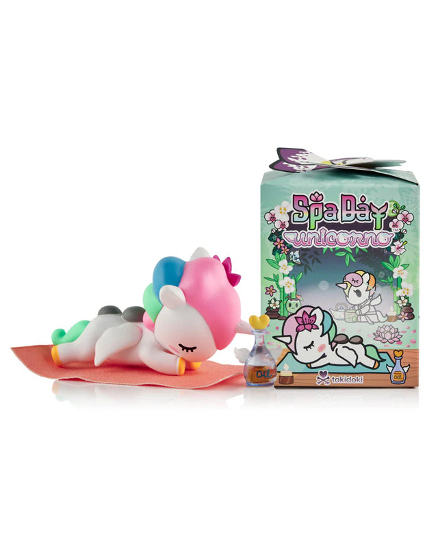 Relax, refresh, and reveal a surprise!&nbsp;&nbsp;The Spa Day Unicorno Blind Box series brings pampering vibes and peaceful charm to your Unicorno collection!&nbsp;&nbsp;This relaxing 9-figure series includes characters like Zen Babe, Mud Bath Babe, Bubbly Bubbles, Pedi Petals, and more!&nbsp;&nbsp;Treat yourself to a little kawaii wellness!