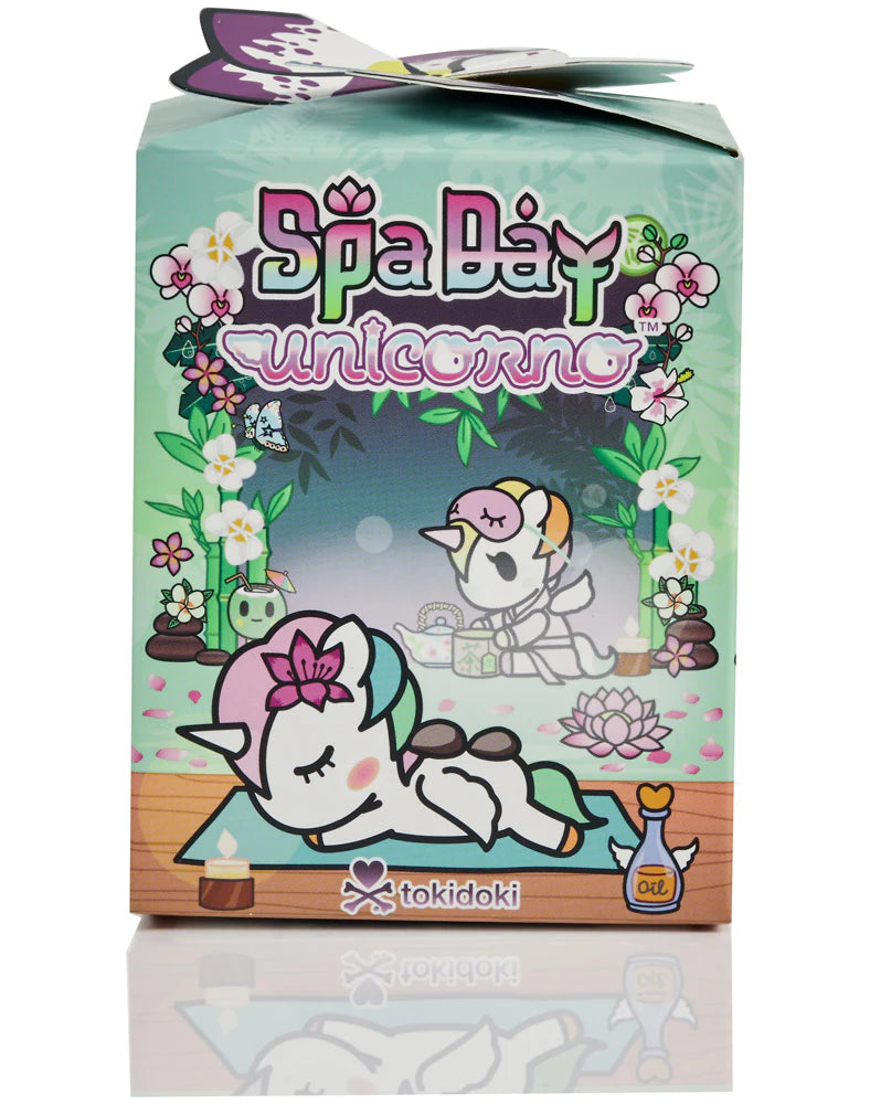 Relax, refresh, and reveal a surprise!&nbsp;&nbsp;The Spa Day Unicorno Blind Box series brings pampering vibes and peaceful charm to your Unicorno collection!&nbsp;&nbsp;This relaxing 9-figure series includes characters like Zen Babe, Mud Bath Babe, Bubbly Bubbles, Pedi Petals, and more!&nbsp;&nbsp;Treat yourself to a little kawaii wellness!
