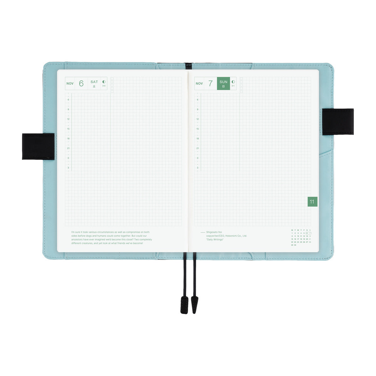 Hobonichi Techo A6 Cover Colors: Black x Clear Blue