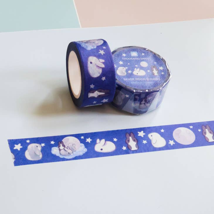 Cinta washi de conejo de luna plateada