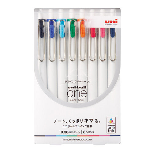 Bolígrafo de gel Uni-ball One de 0,38 mm, juego de 8 colores 