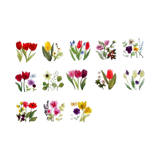 Rollo de pegatinas washi con forma de corona de flores de tulipán (200 unidades)