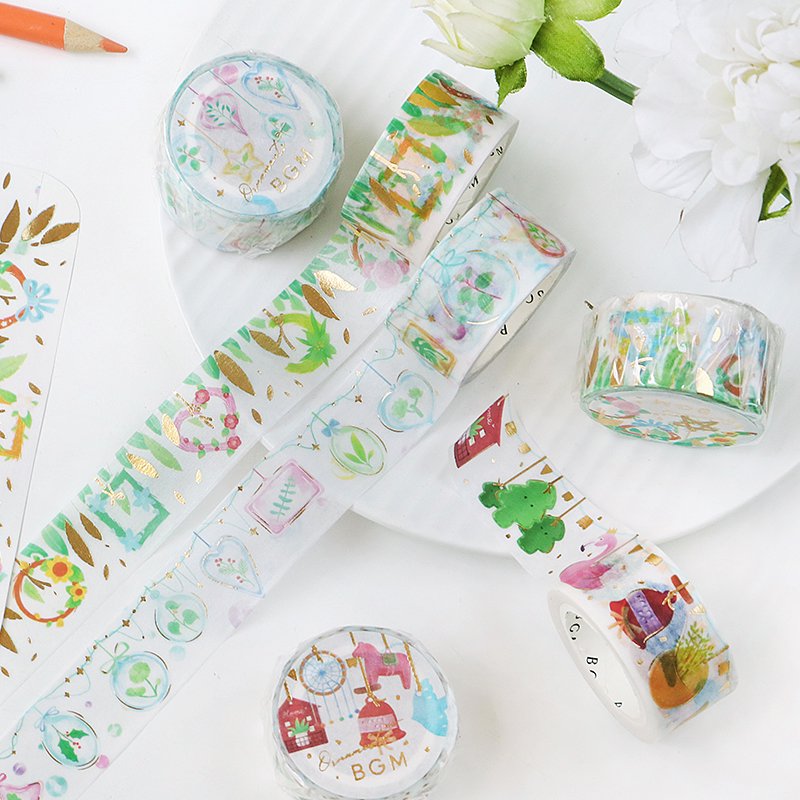 Cinta washi con adorno de flores y corona de flores