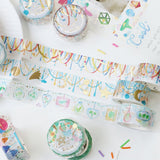 Cinta washi con adorno de flores y corona de flores