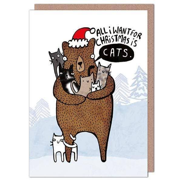 Tarjeta navideña con gatos navideños 