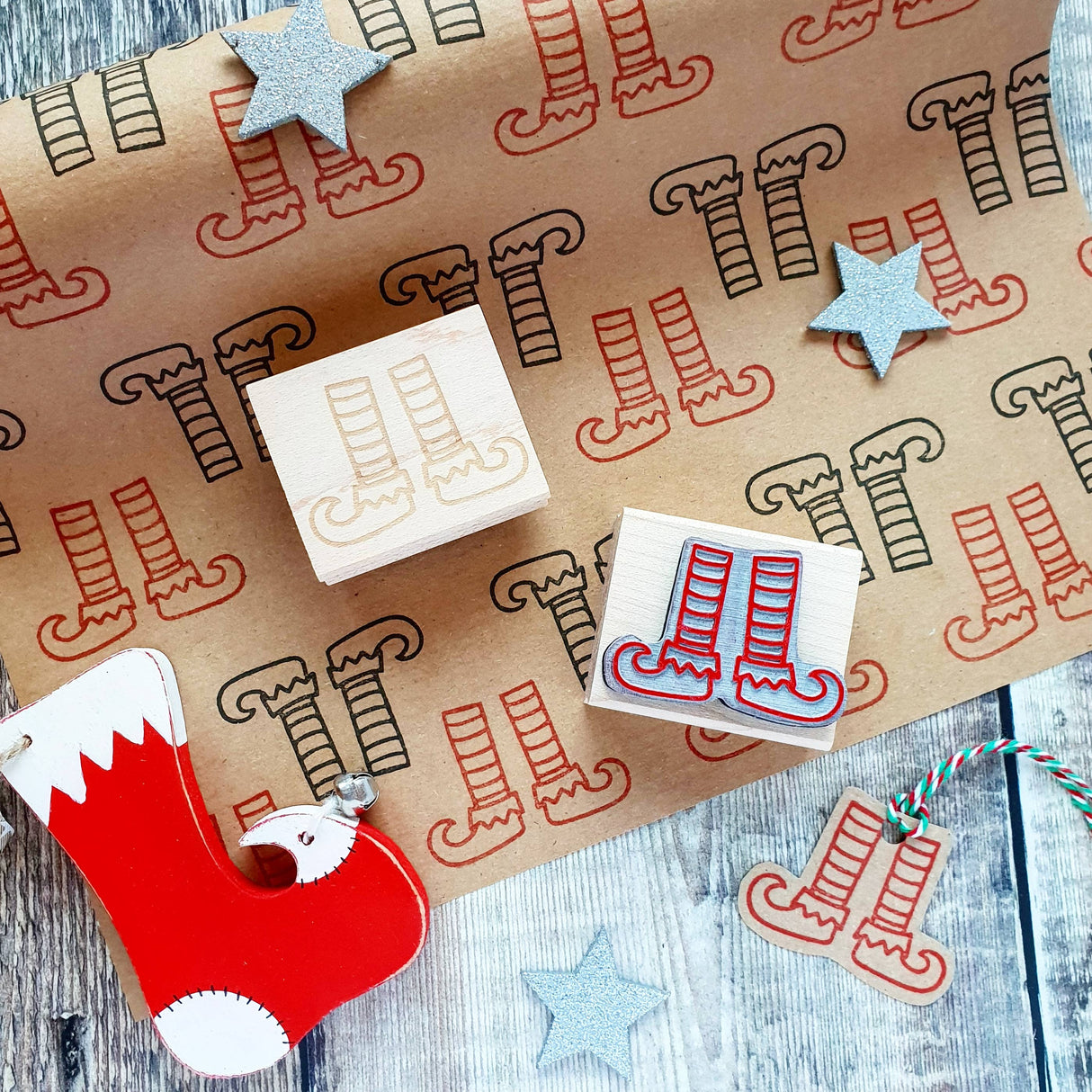 Elf Stockings Christmas Rubber Stamp