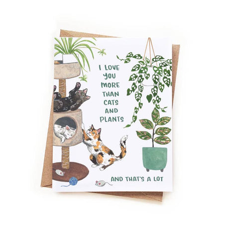 Tarjeta Te amo más que a los gatos y las plantas