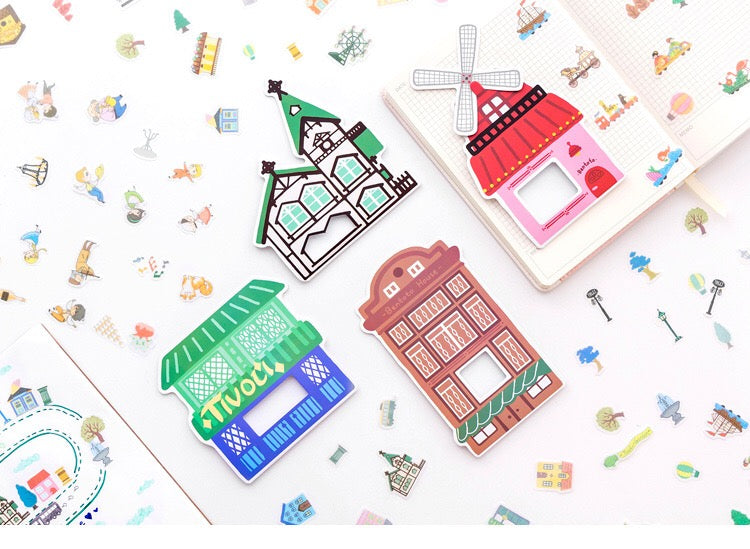 Pegatinas washi con forma de casas (40 piezas) 