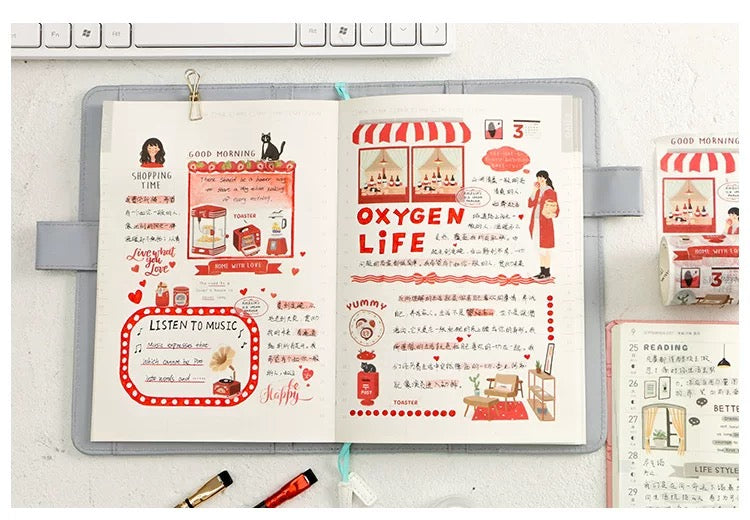 Red Collage Wide Washi Tape