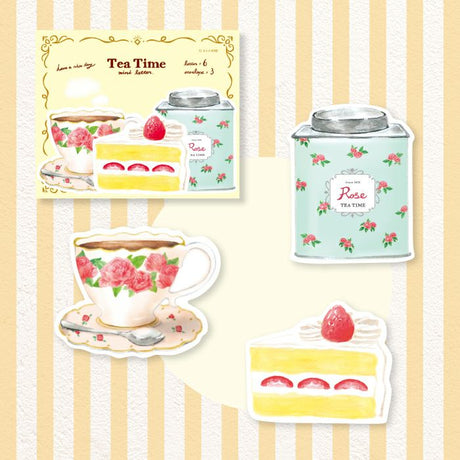Juego de cartas Tea Time Rose: papeles y sobres para escribir