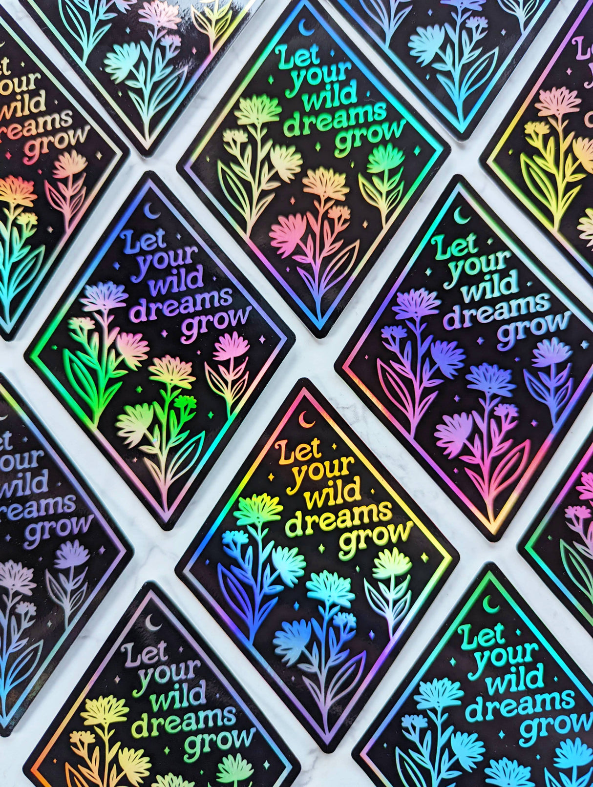 Pegatina holográfica "Deja que tus sueños salvajes crezcan" 