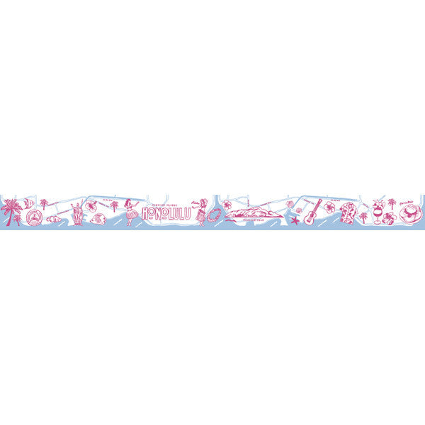 Hawaii Honolulu Map Maste Japanese Masking Tape featuring Hula girl, tropical beach, coconut tree, reef fishes & more. Drawn with unique and in detail. Made in Japan.