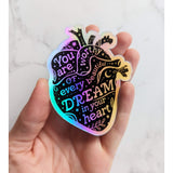 Pegatina holográfica de corazón anatómico de amor propio y sanación