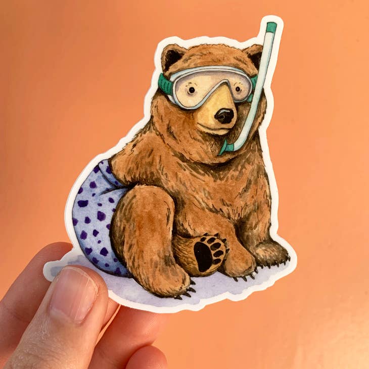 Pegatina de oso haciendo esnórquel