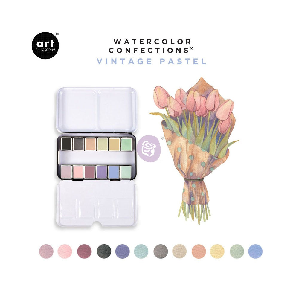Prima Watercolor Confections Watercolor Pans Vintage Pastel 12/Pkg
