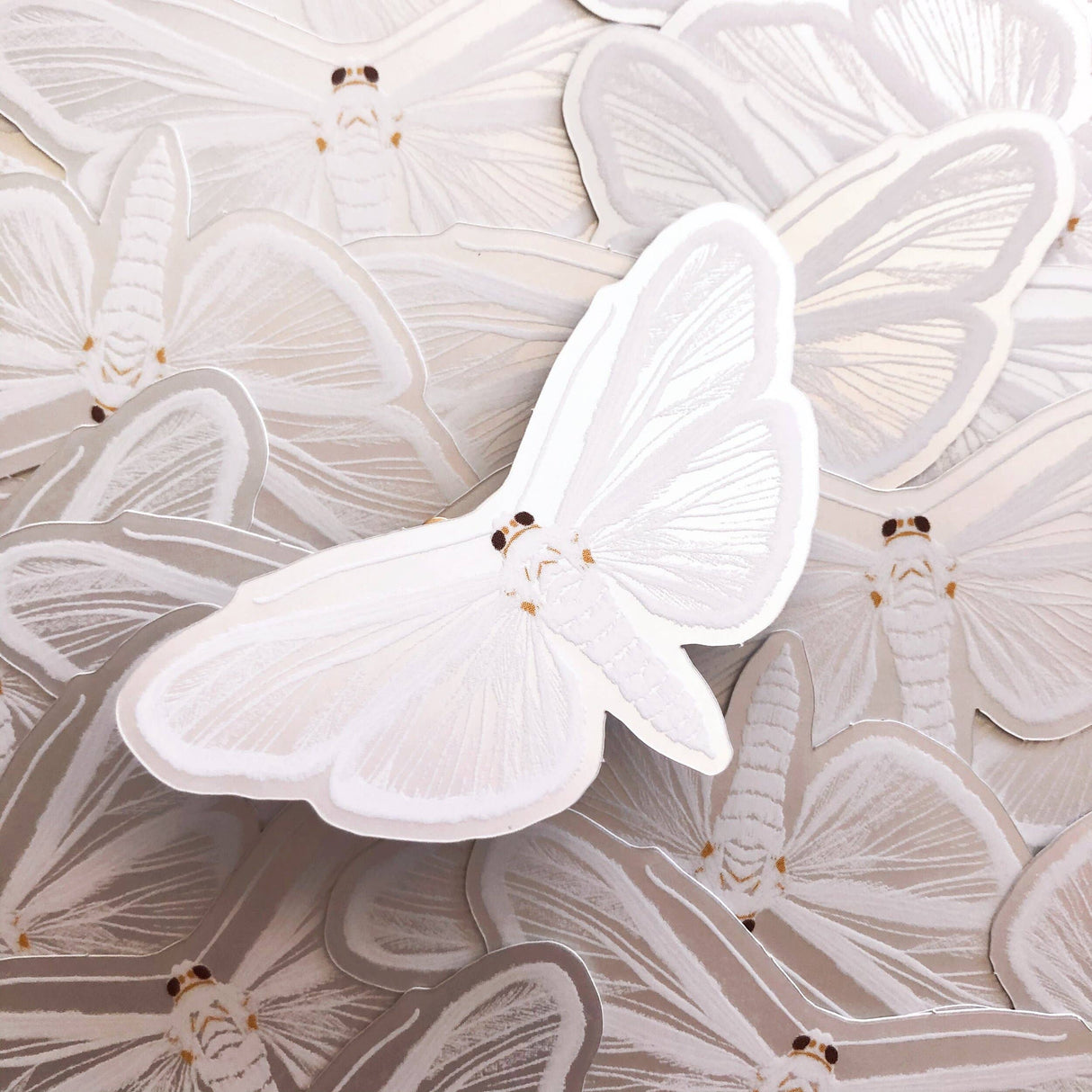 White Satin Moth Matte Holographic Sticker