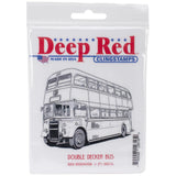 Sello adhesivo rojo oscuro con forma de autobús de dos pisos