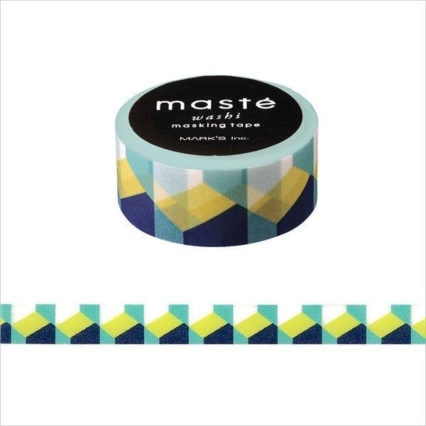 Cinta washi japonesa con diseño de bloques retro • Cinta adhesiva Masté de varias líneas